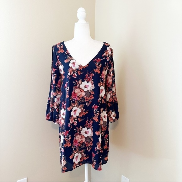 Lulu’s Shifting Dears Navy Floral Split Sleeve Dress NWT - Large - Picture 1 of 13